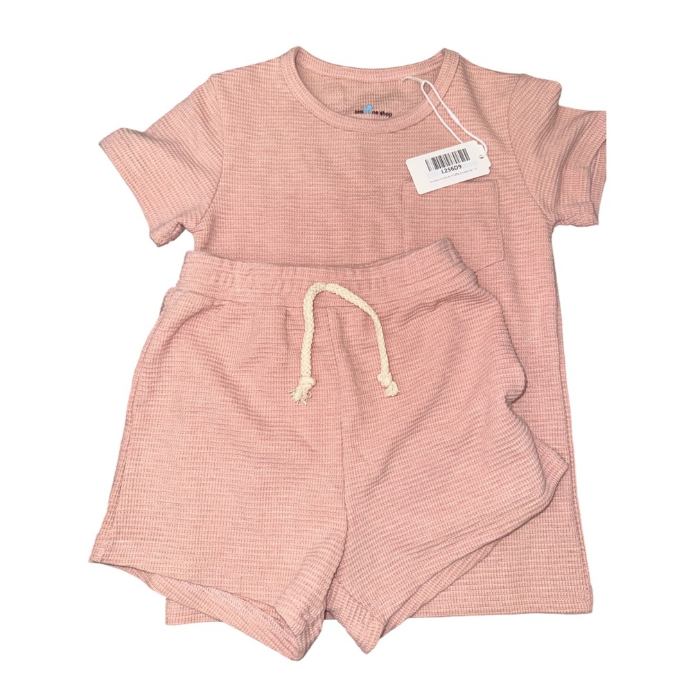 NWT Little One Shop Kids Waffle Knit Tee and Shorts Set Dusty Rose Pink